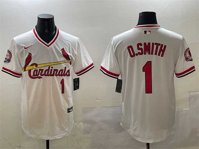 Mens St. Louis Cardinals #1 Ozzie Smith White With Patch Stitched Jersey